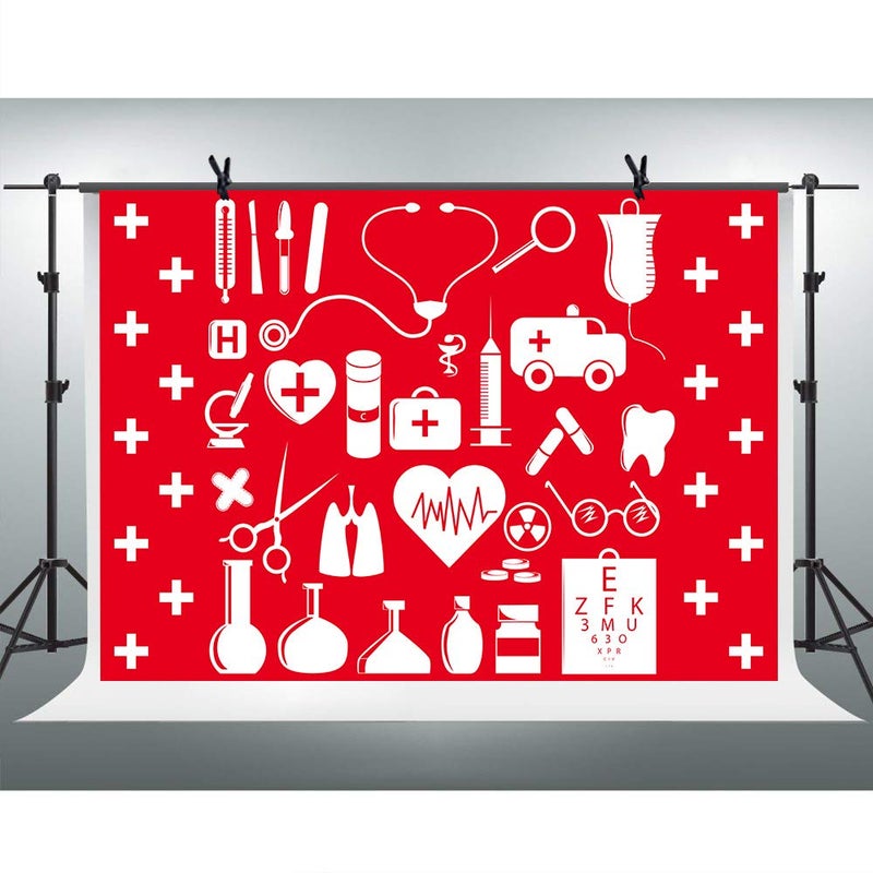 FHZON 7x5ft Doctor and Nurse Supplies Backdrop Red and White Cross Photography Background Theme Party wallpaper Photo Booth Prop BJYYFH3 - Image 2